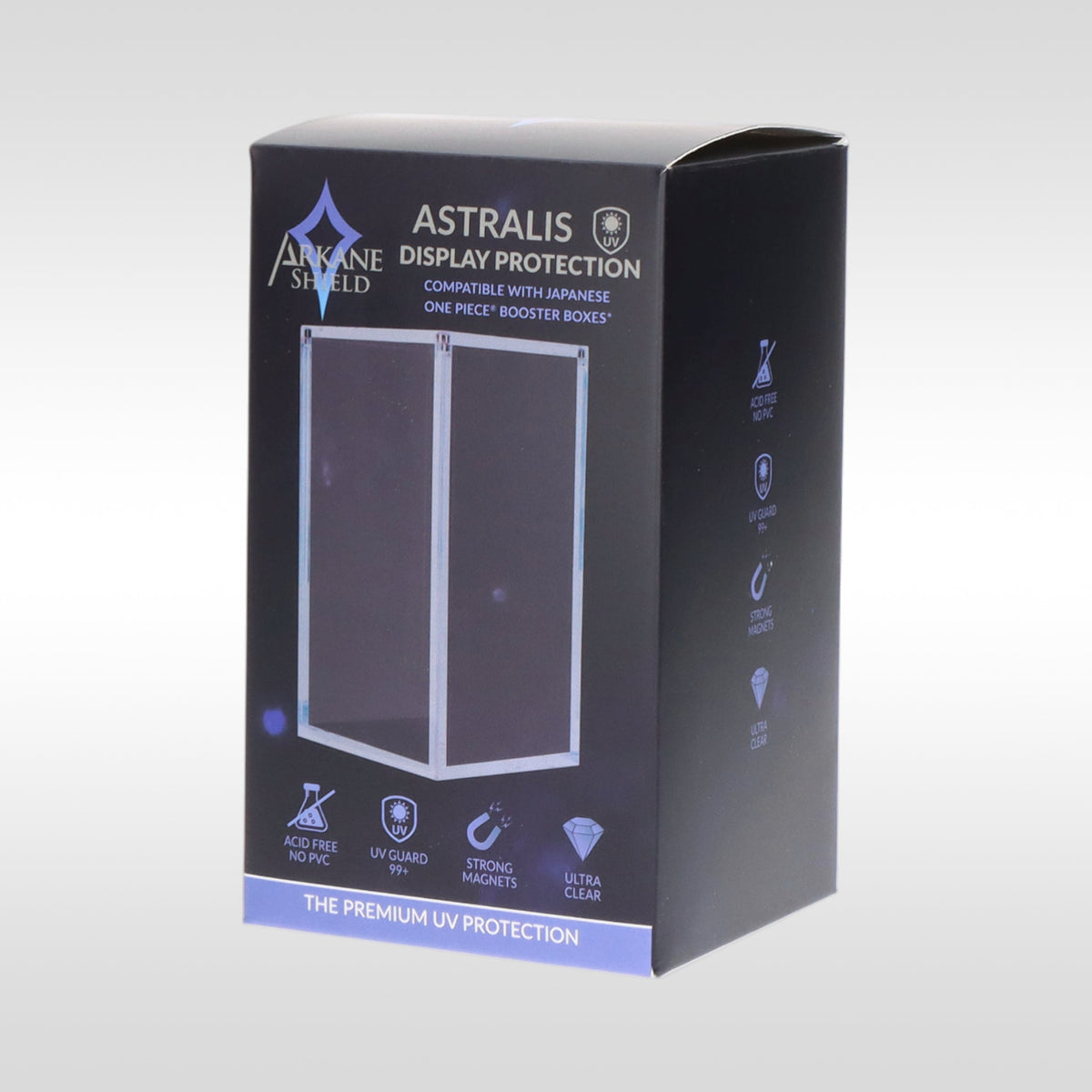 Astralis Display Protection Arkane Shield – packaging du boîtier acrylique anti-UV pour booster box One Piece japonais