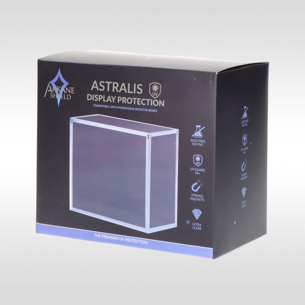Astralis Display Protection Arkane Shield – packaging du boîtier acrylique anti-UV pour booster box Pokémon