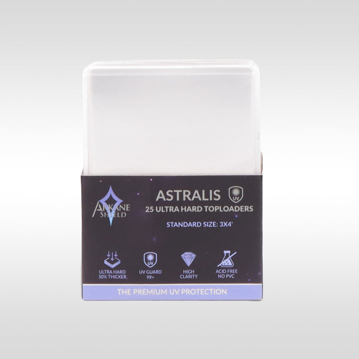 Toploader ultra rigide anti-UV 3x4" Arkane Shield – vue de profil