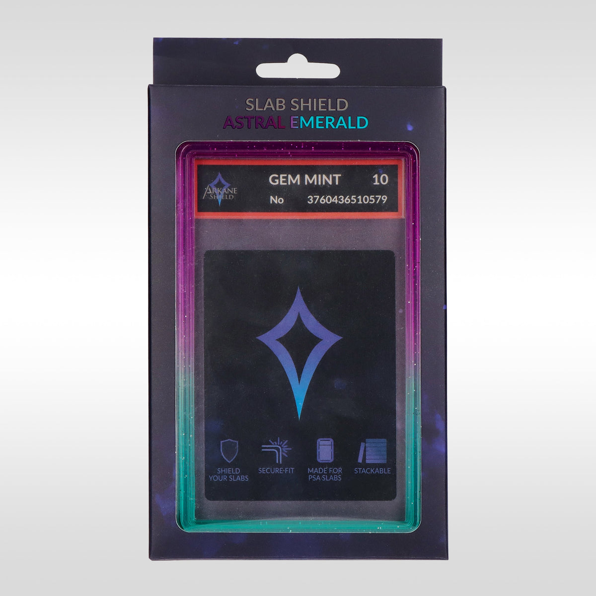 Slab Shield Astral Emerald Arkane Shield – packaging premium de la protection rigide pour carte gradée PSA