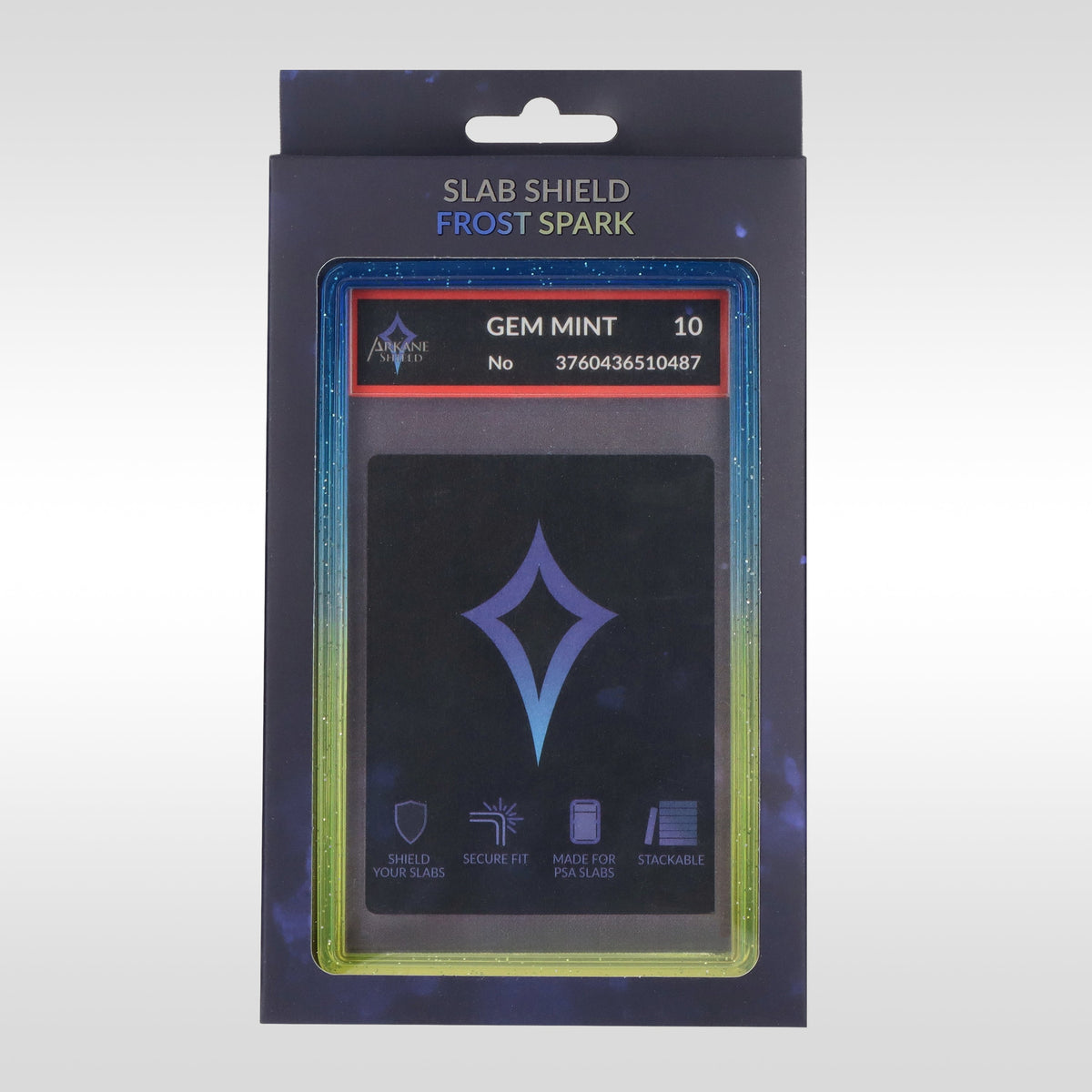 Slab Shield Frost Spark – protection rigide bleu et jaune pour carte gradée PSA Arkane Shield